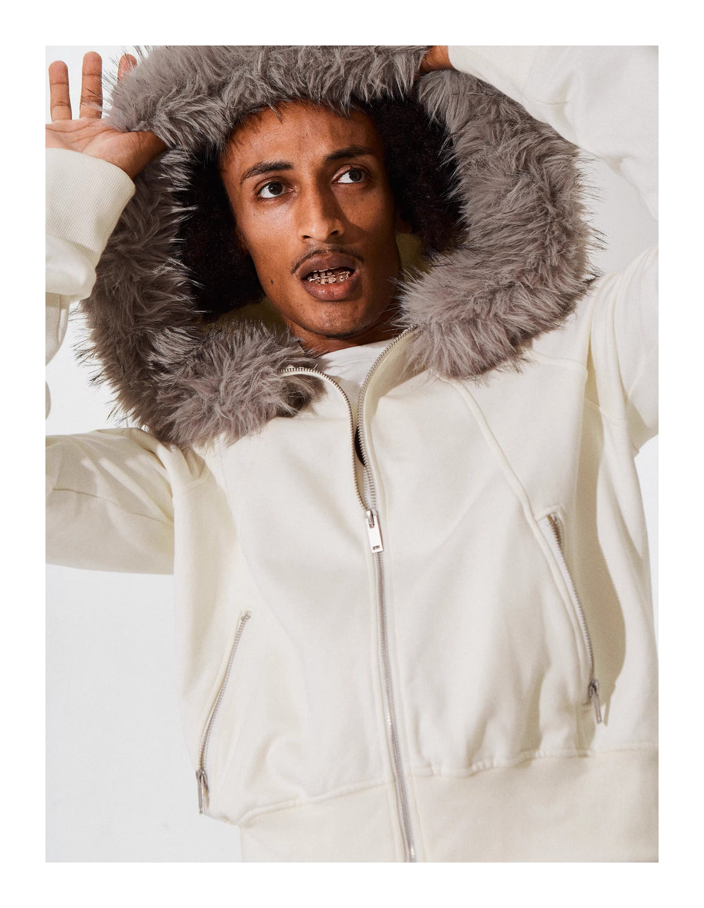KARMANISTIC Fur Collar Hooded Jacket