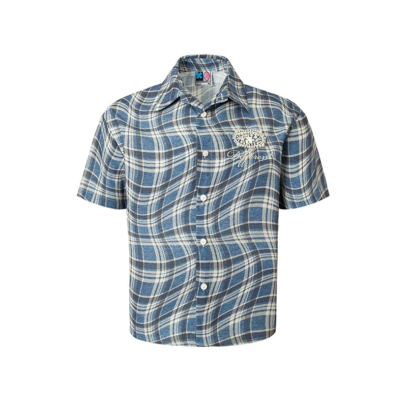 YADcrew Twisted Plaid Short Sleeve Shirt