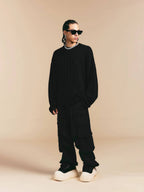1807 3D Logo Embroidered Distressed Knit Sweater