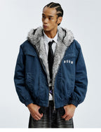 MEDM Fur Lined Washed Work Hooded Jacket