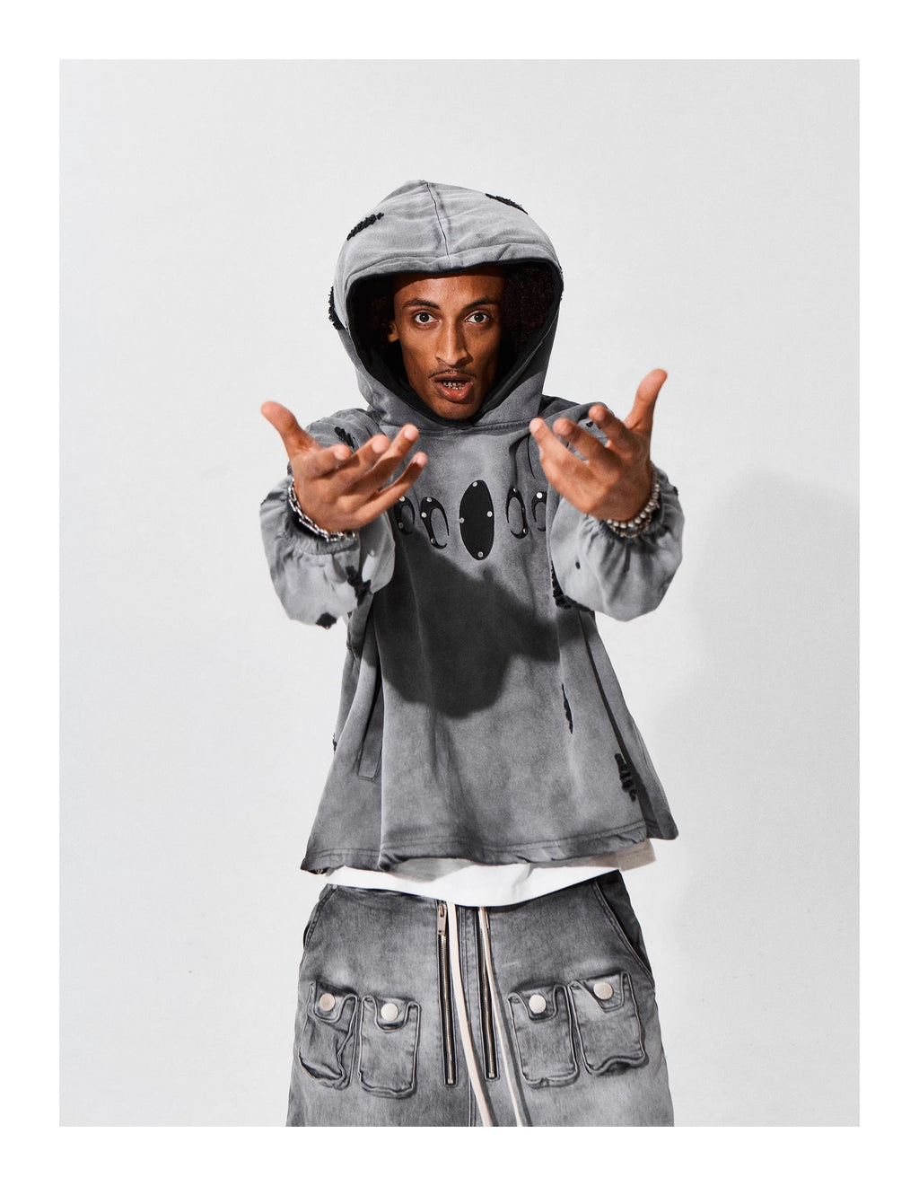 KARMANISTIC Distressed Washed Rivets Hoodie