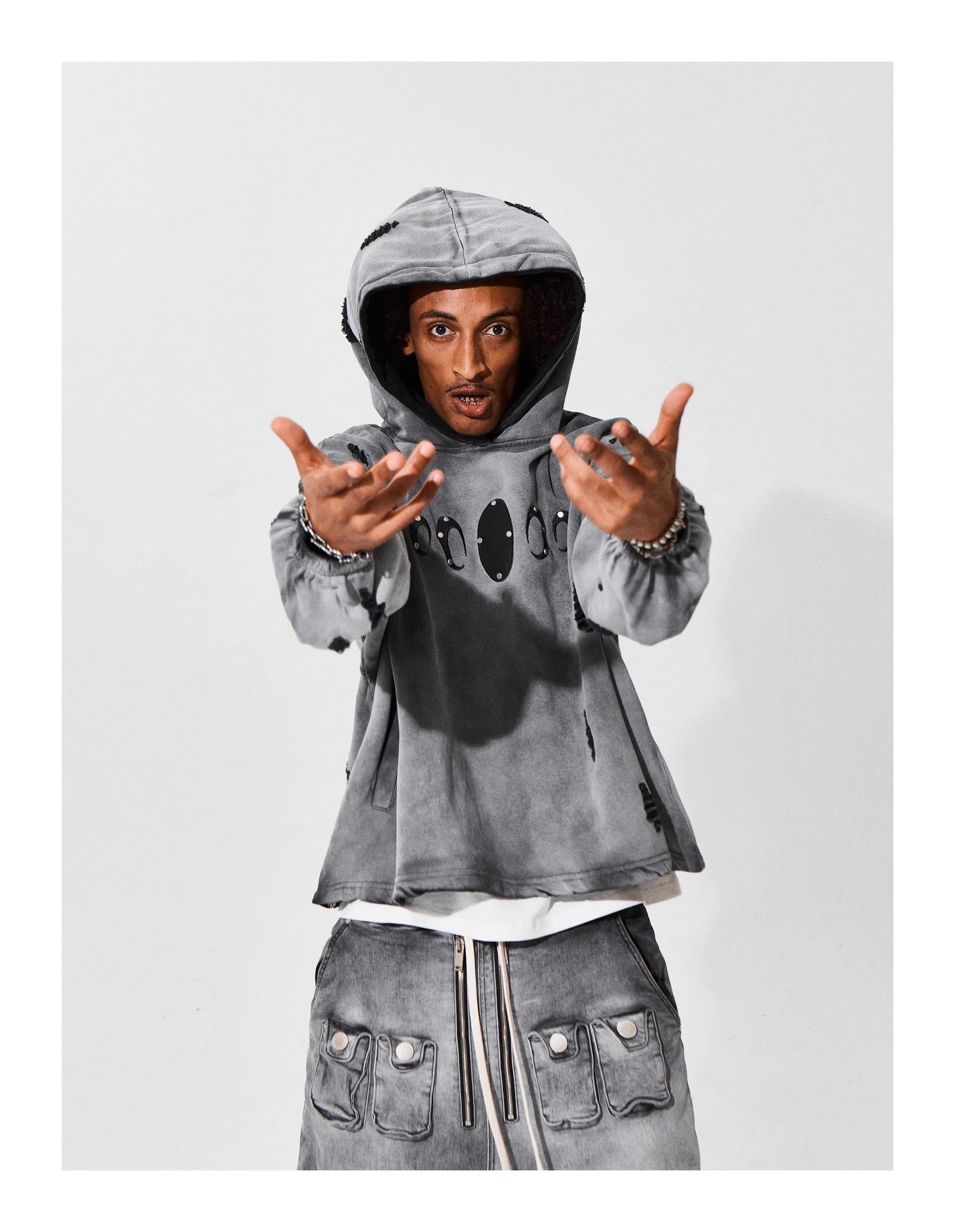 KARMANISTIC Distressed Washed Rivets Hoodie