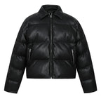 MEDM PU Leather 3D Embroidered Puffer Jacket