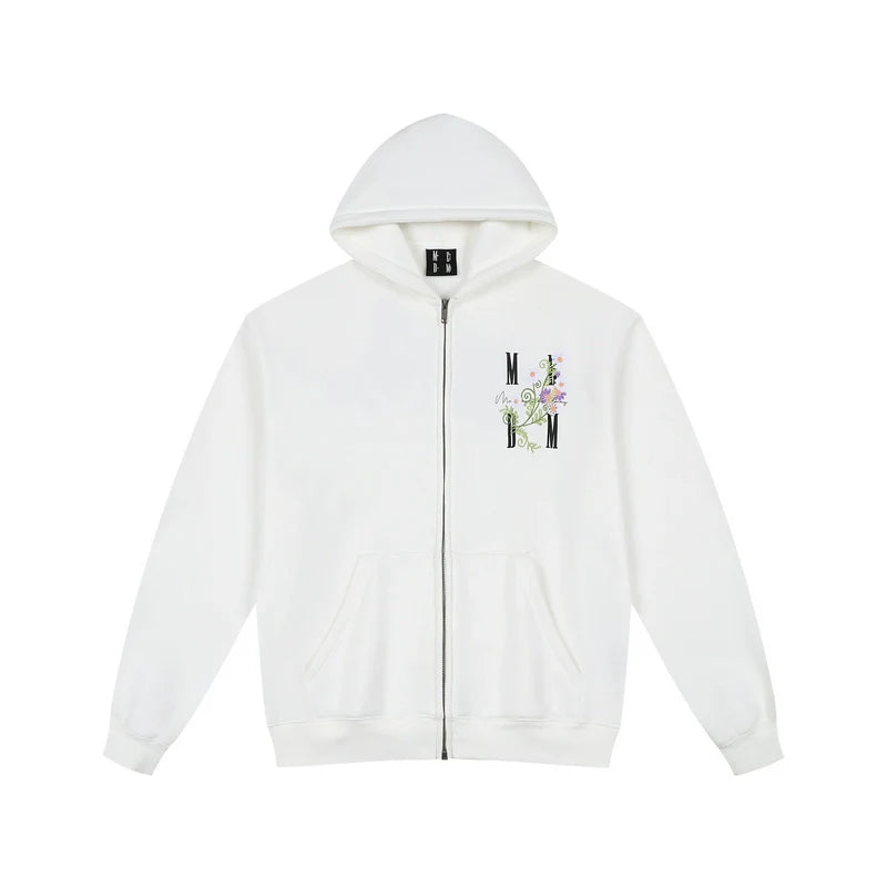 MEDM Floral Logo Embroidered Zip Up Hoodie