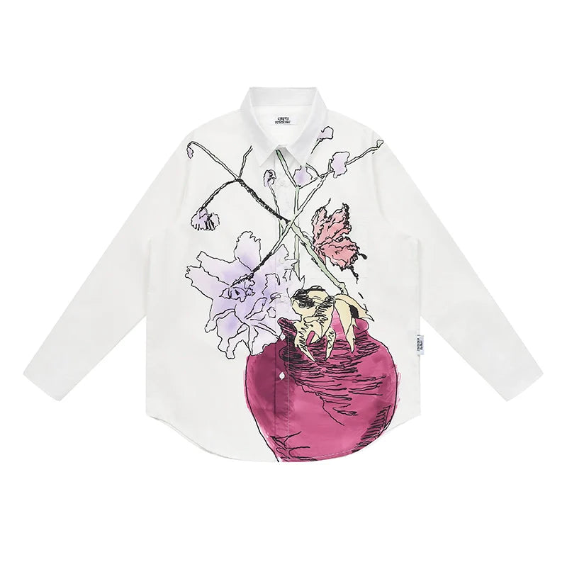 EMPTY REFERENCE Hand Painted Watercolor Vase Long Sleeve Shirt