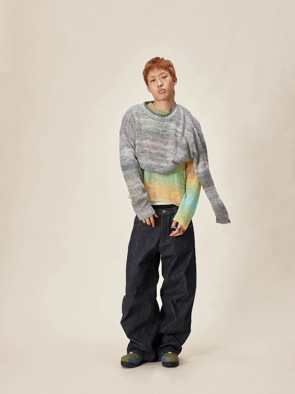 EVILKNIGHT(EK) Gradient Striped Knit Sweater