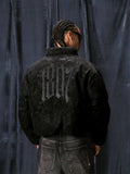 1807 Textured PU Leather Embroidered Down Jacket