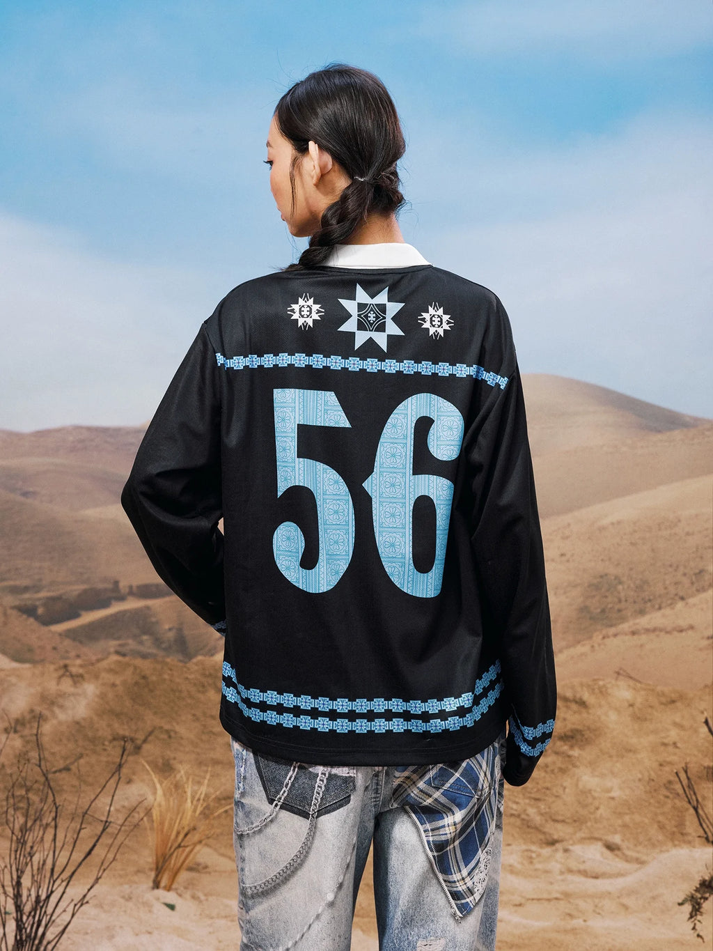 YADcrew Ethnic Pattern Long Sleeve Polo Jersey