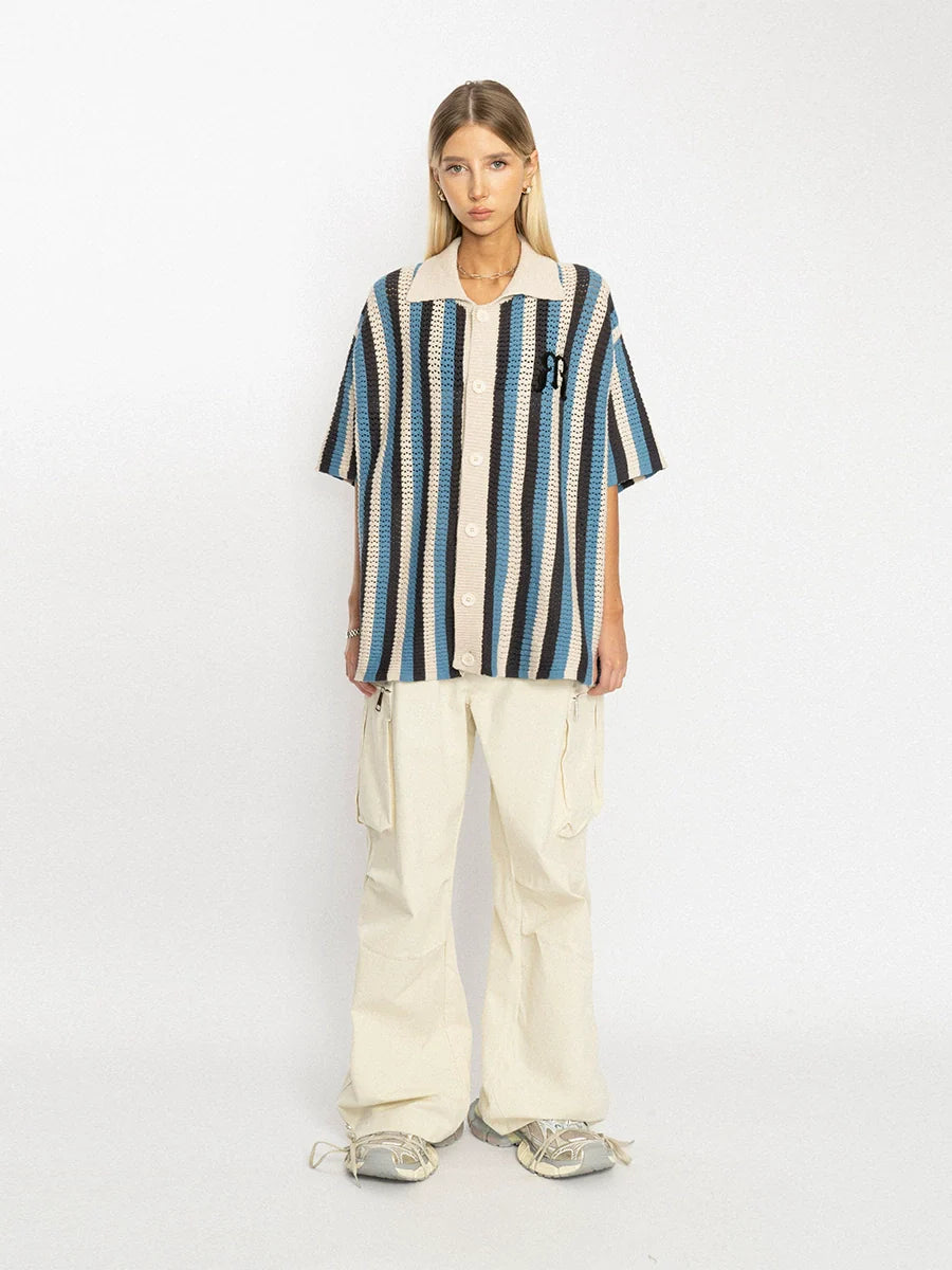 EMPTY REFERENCE Striped Woven Short Sleeve Shirt