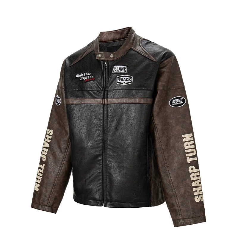 F2CE Embroidery Patch PU Leather Racing Jacket