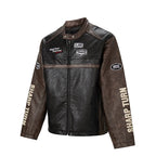 F2CE Embroidery Patch PU Leather Racing Jacket