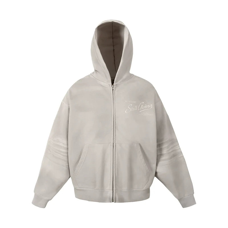 1807 Angel Print Aged Zip Up Hoodie