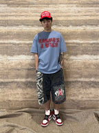 EVETS Washed Faded Camouflage Patchwork Shorts