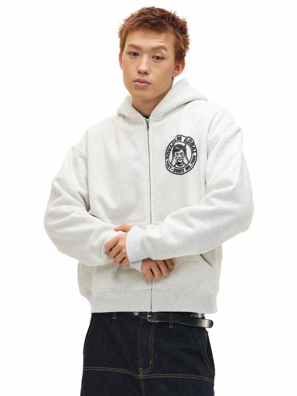 NOVACAM Vintage Monogram Print Zip Up Hoodie