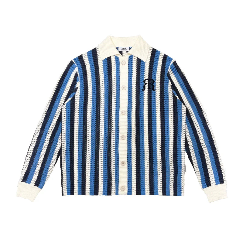 EMPTY REFERENCE Woven Striped Embroidered Long Sleeve Shirt