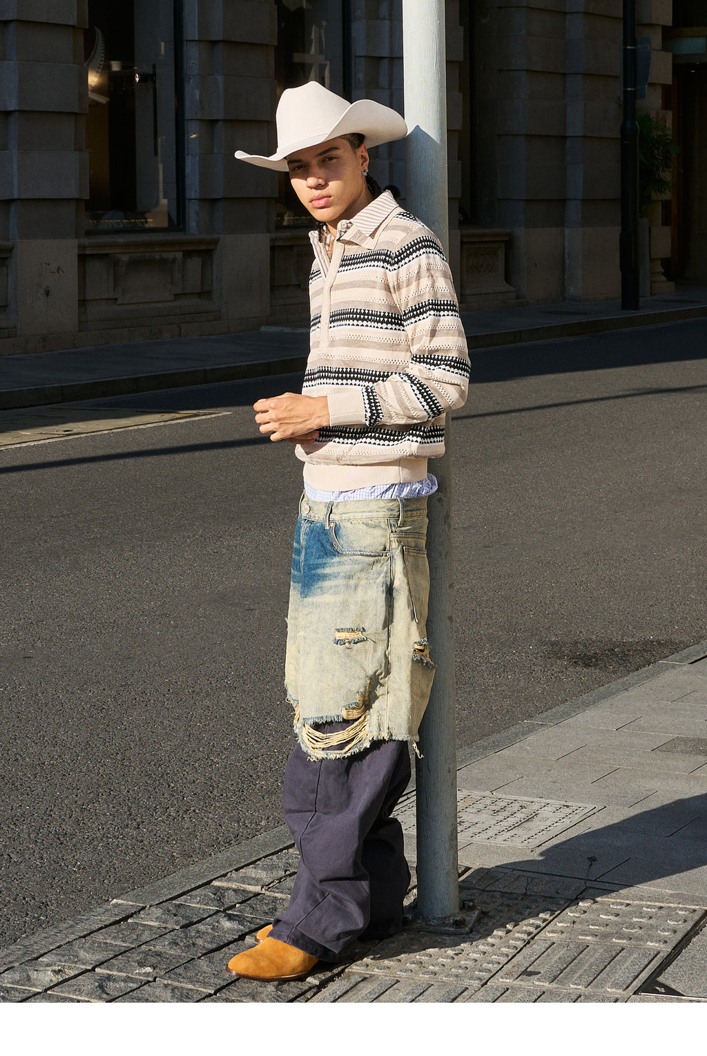STEEPC Layered Design Washed Distressed Baggy Jeans