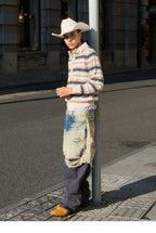 STEEPC Layered Design Washed Distressed Baggy Jeans