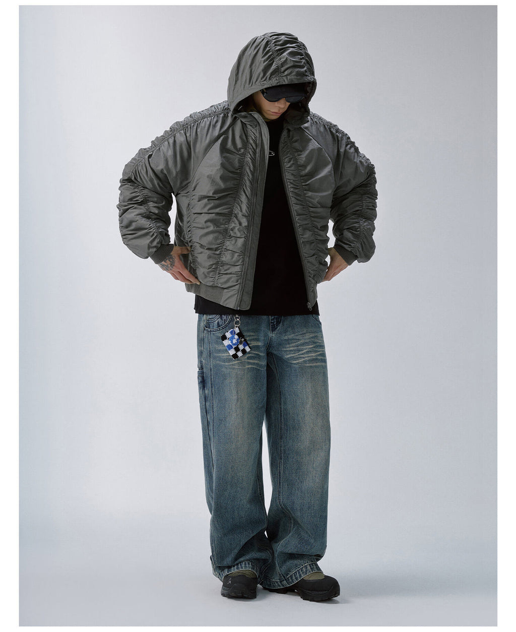 F2CE Ruched Hooded MA-1 Bomber Jacket