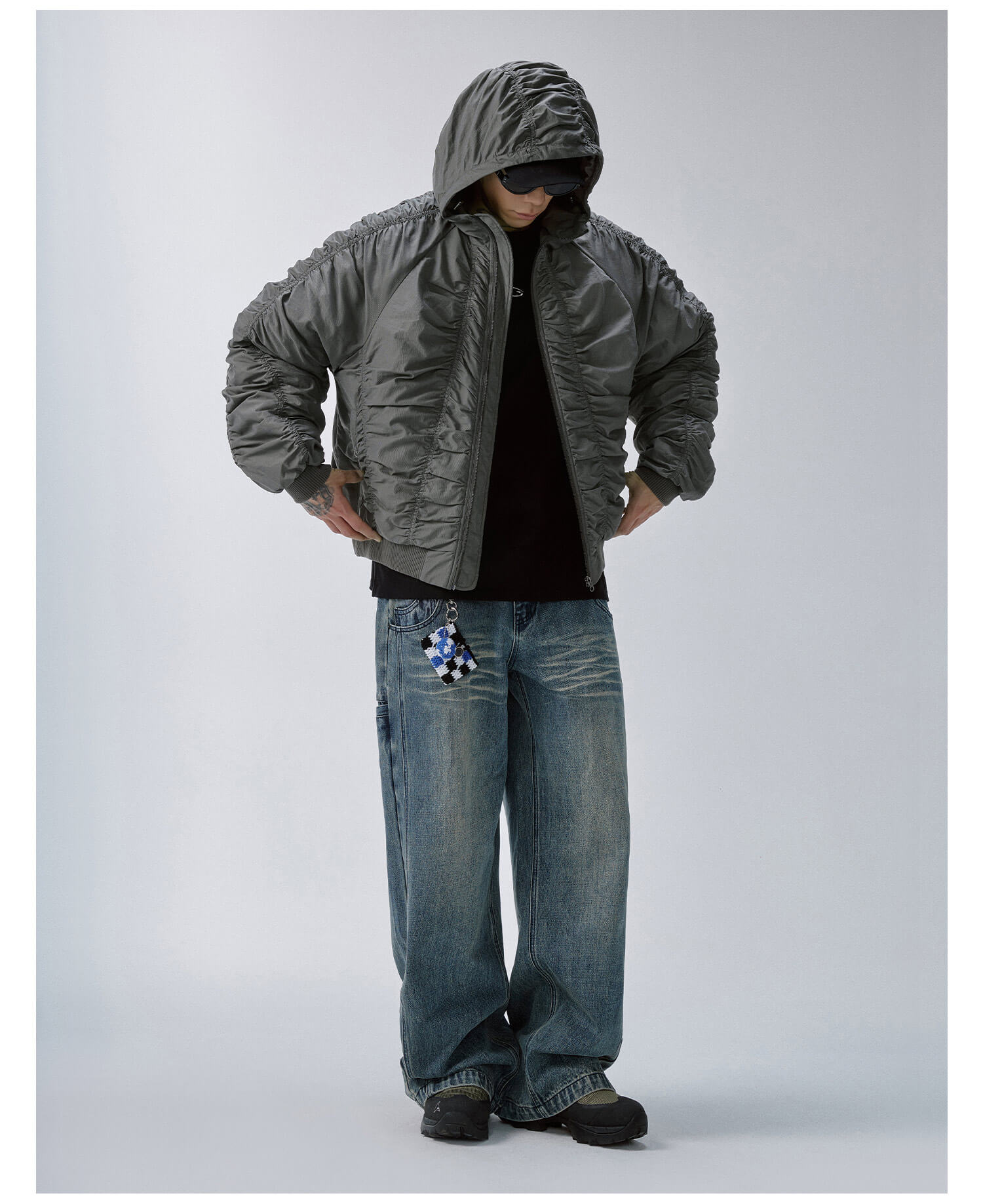 F2CE Ruched Hooded MA-1 Bomber Jacket