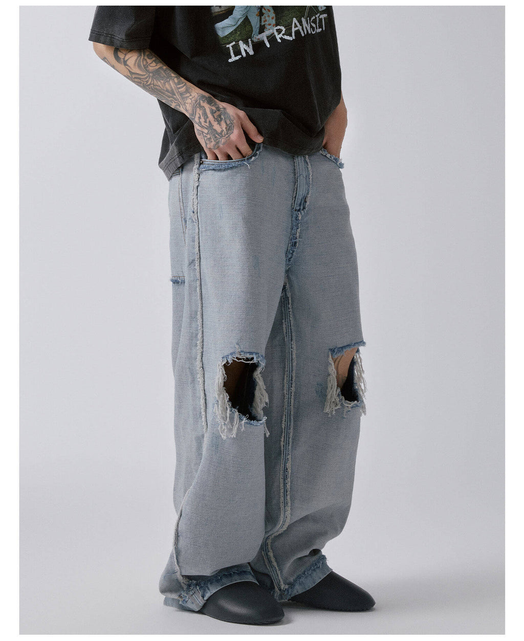 F2CE Inside Out Washed Distressed Ripped Jeans