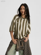 JHYQ Contrast Striped Neck Beaded Tee