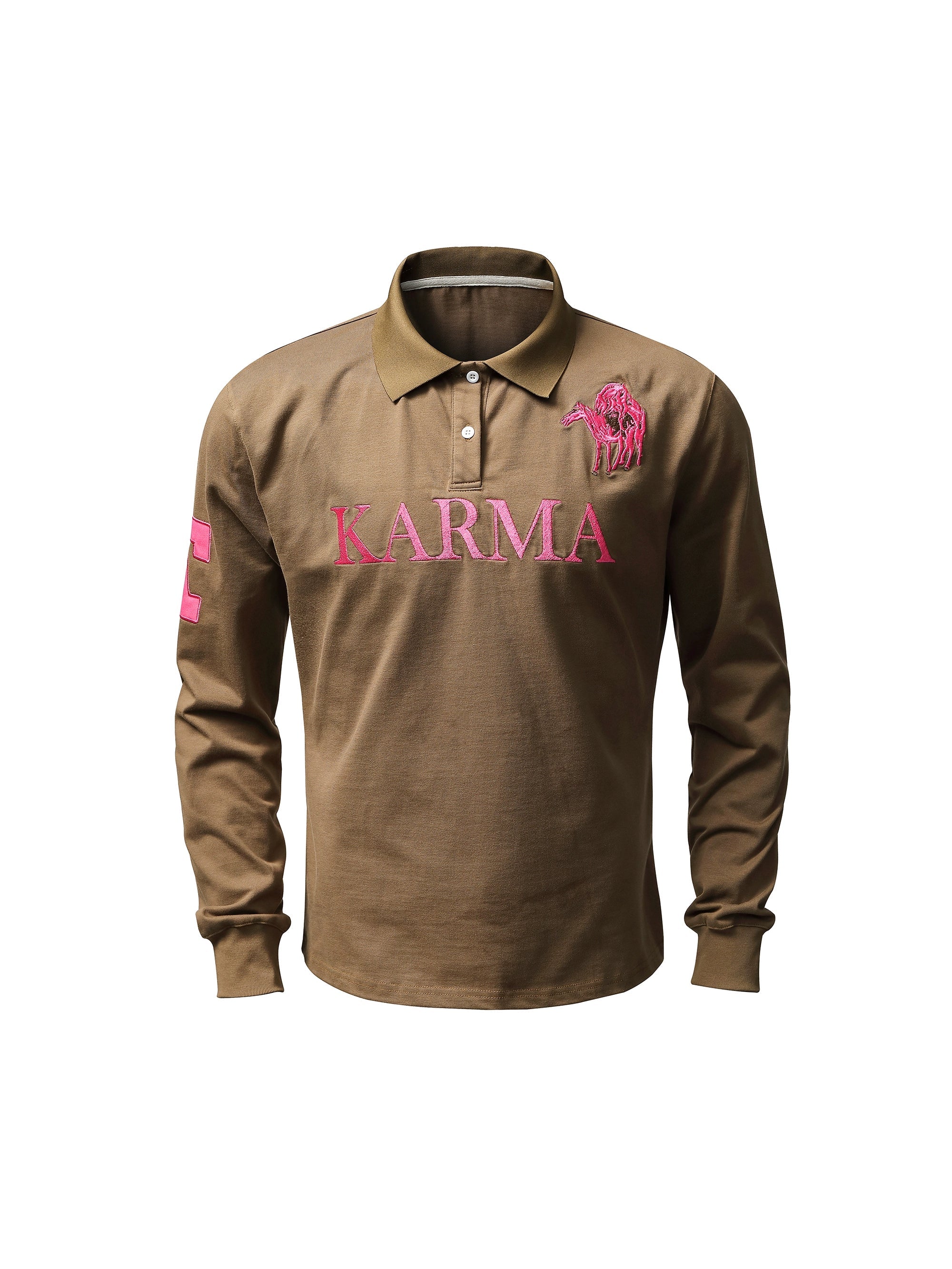 KARMANISTIC Embroidered Printed Long Sleeve Polo Shirt
