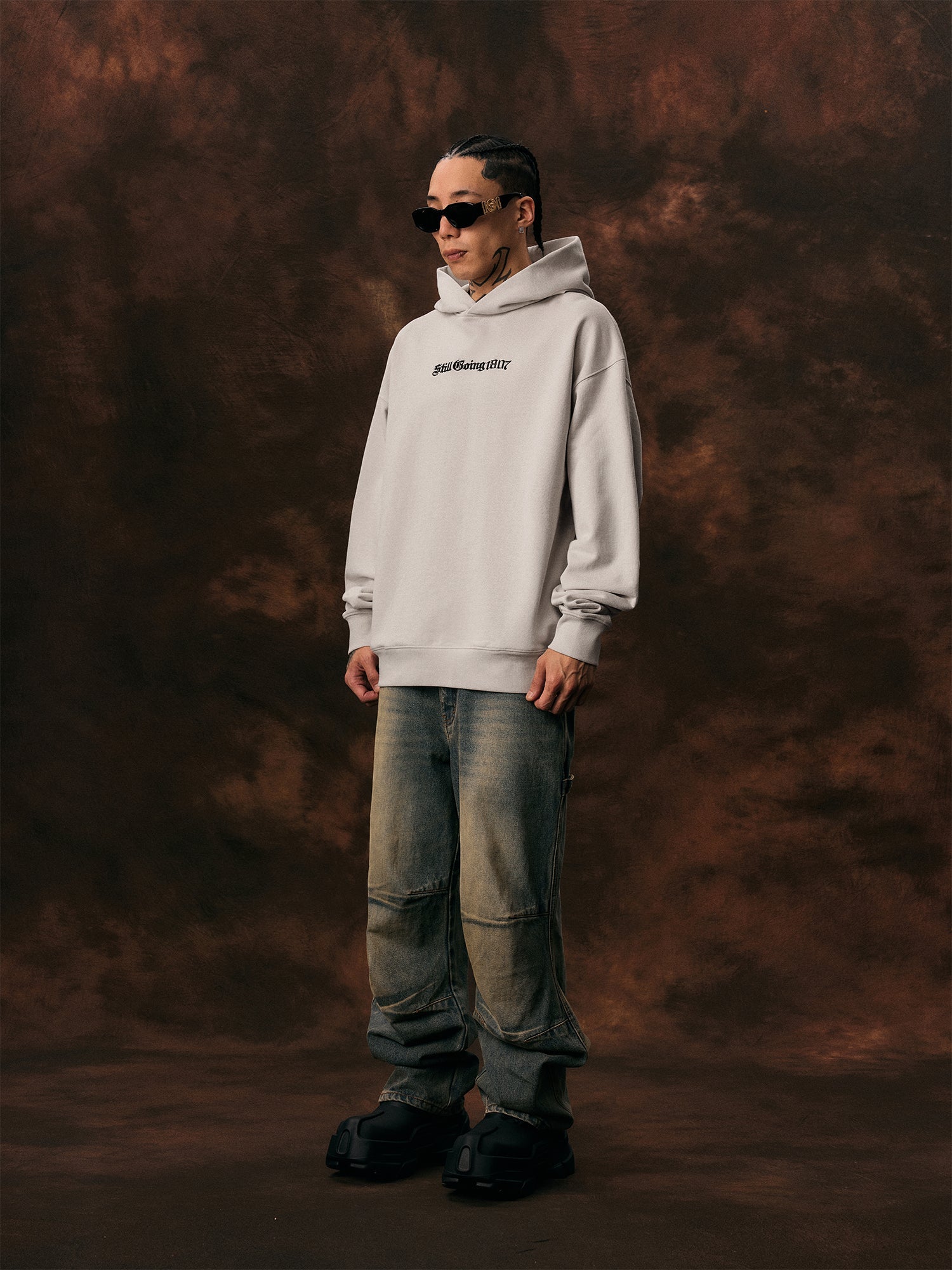 1807 Basic Gothic Font Embroidered Hoodie