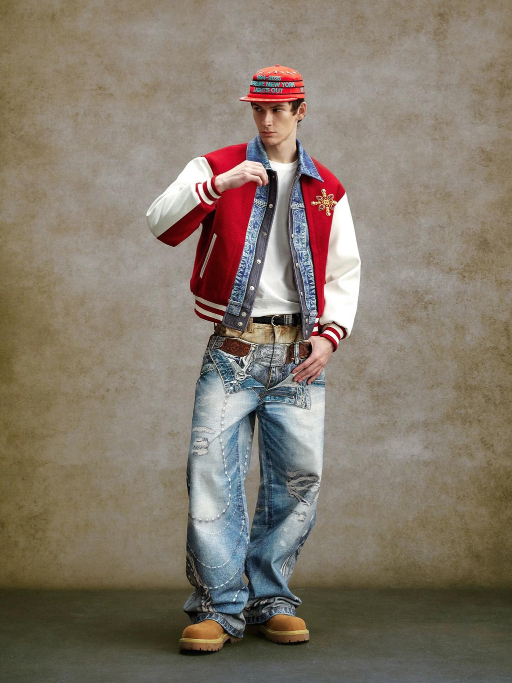 YADcrew Double Waist 3D Digital Print Jeans