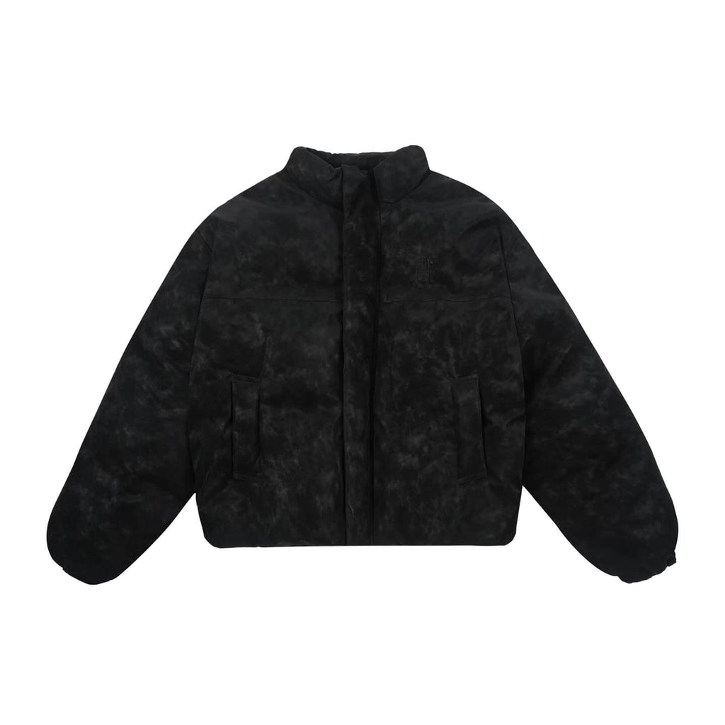 1807 Textured PU Leather Embroidered Down Jacket