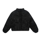 1807 Textured PU Leather Embroidered Down Jacket