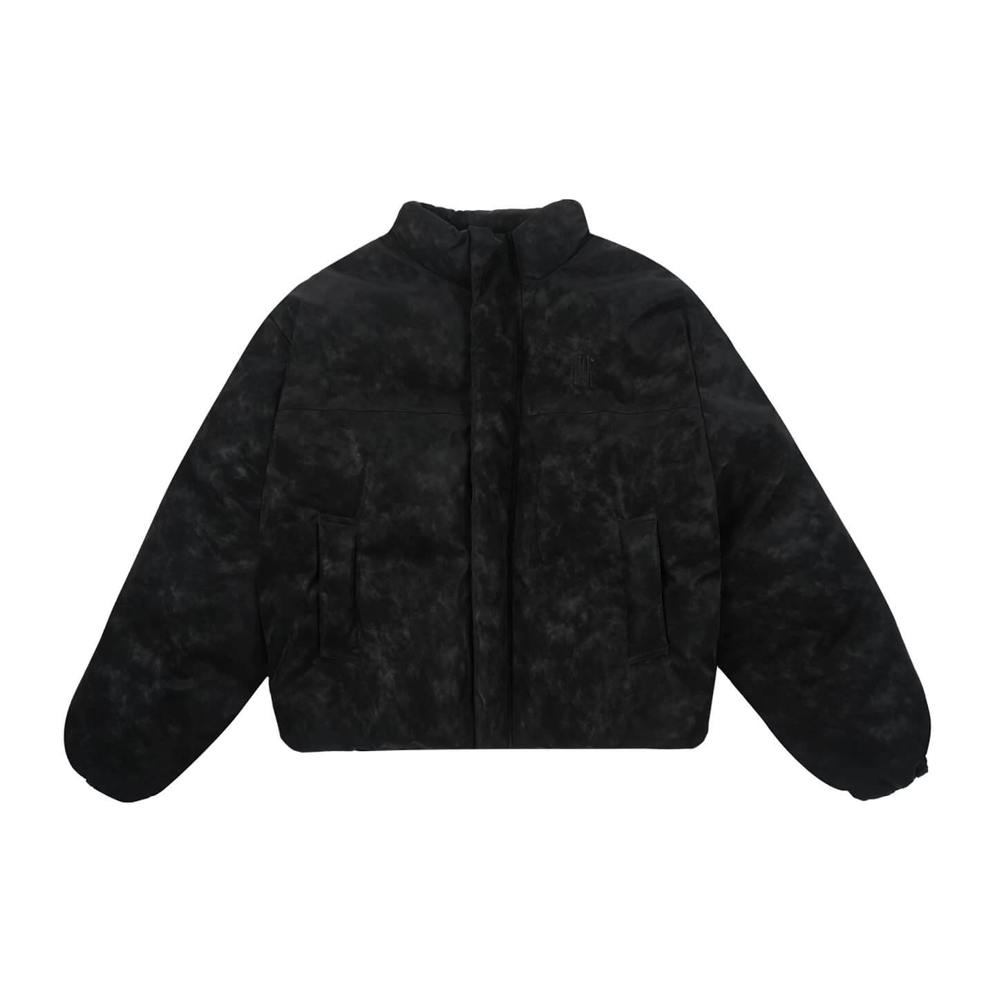 1807 Textured PU Leather Embroidered Down Jacket