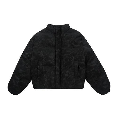 1807 Textured PU Leather Embroidered Down Jacket