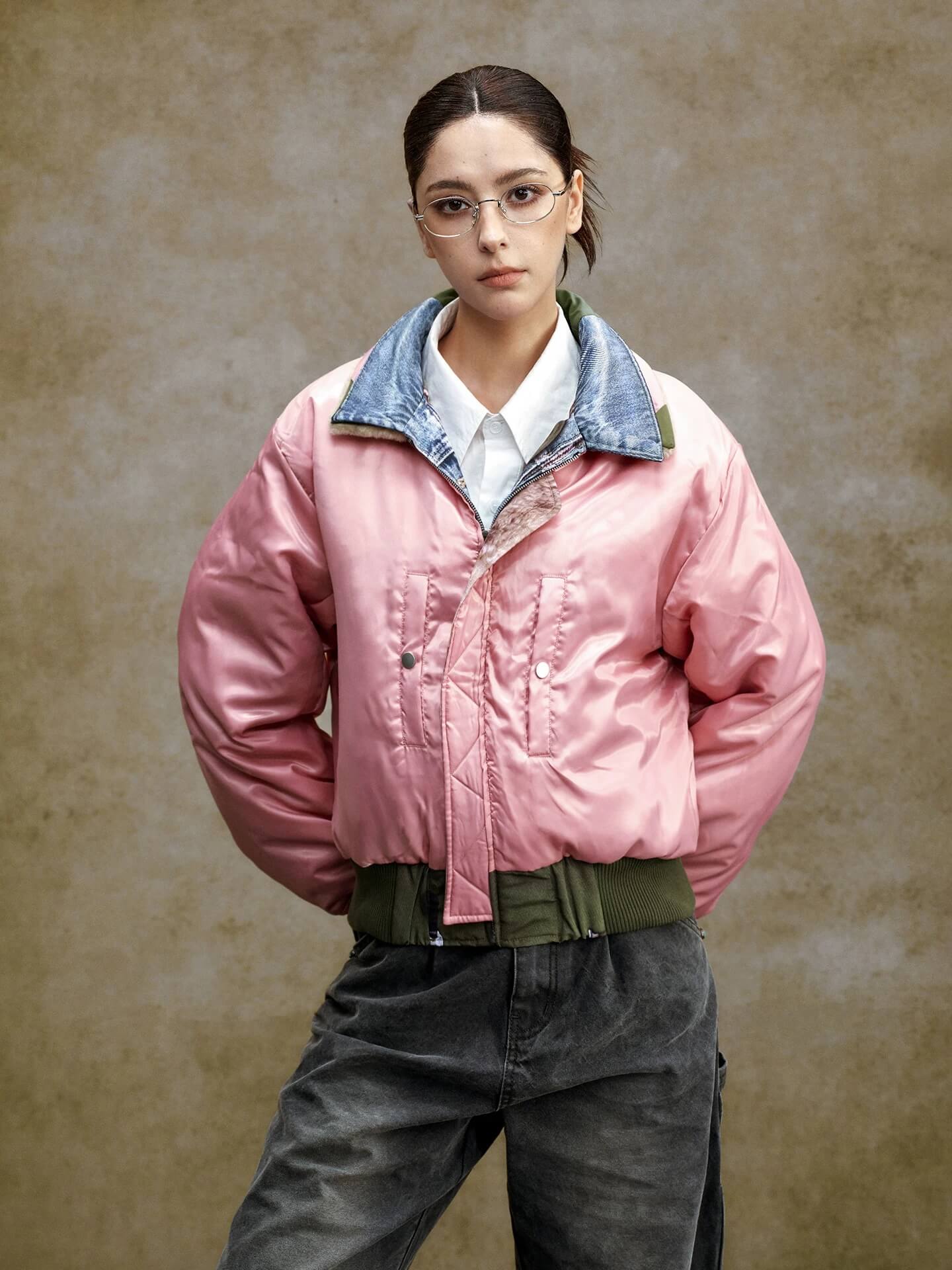 YADcrew Digital Print Reversible MA-1 Down Jacket