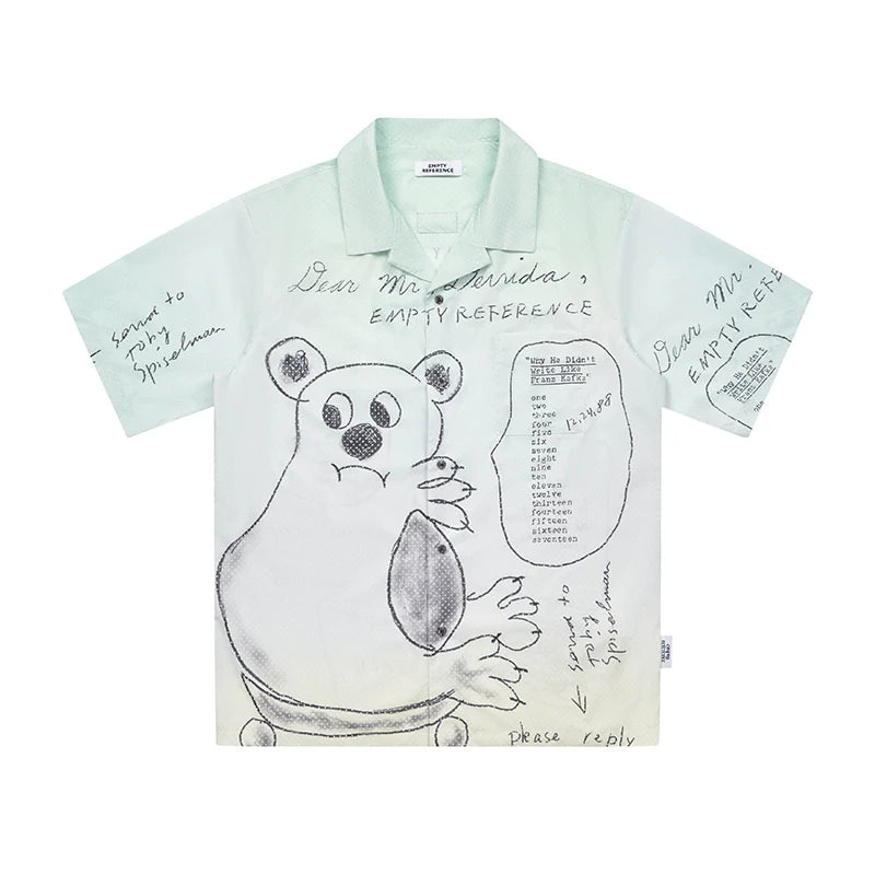 EMPTY REFERENCE Hand Painted Bear Print Gradient Short Sleeve Shirt