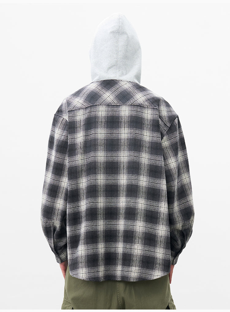 AFGK Plaid Embroidered Hooded Long Sleeve Shirt