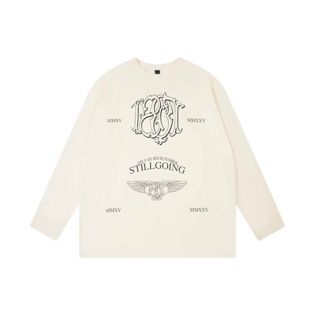 1807 Stamped Printed Distressed Long Sleeve Tee