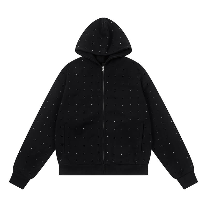 1807 Rhinestone Embellished Zip Up Hoodie