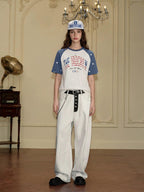 YADcrew American Star Print Raglan Color Block Tee