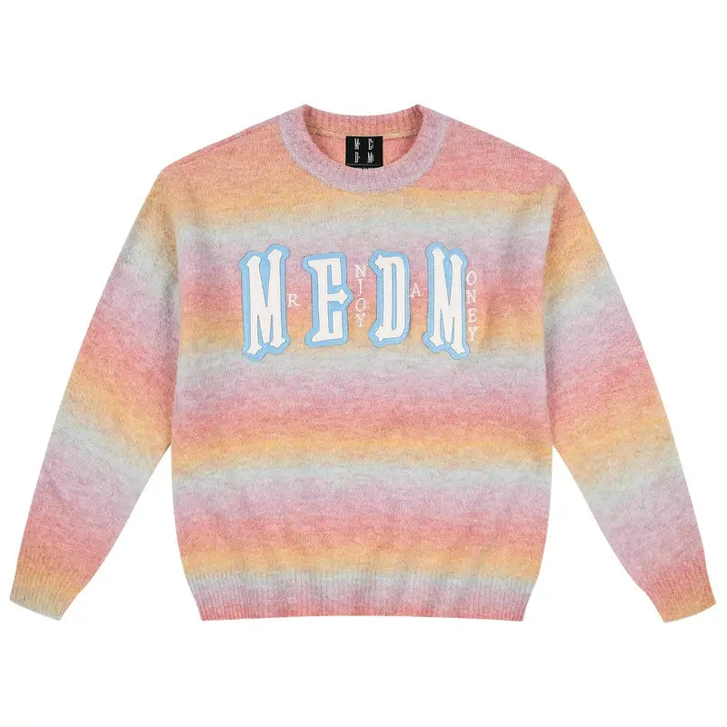 MEDM Logo Patch Rainbow Gradient Knit Sweater