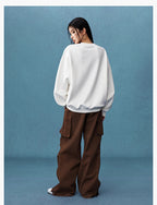 MEDM Logo Label Embroidered Suede Sweatshirt
