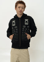 EVILKNIGHT(EK) Eye Chart Logo Print Zip Up Hoodie
