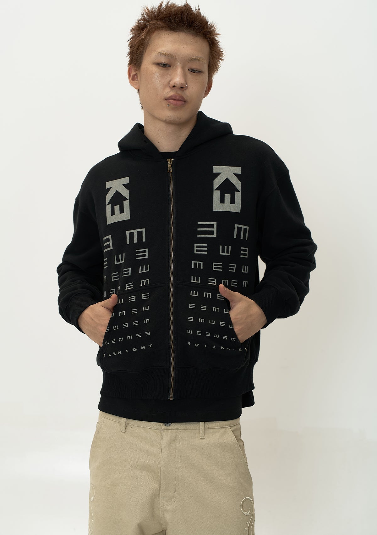 EVILKNIGHT(EK) Eye Chart Logo Print Zip Up Hoodie