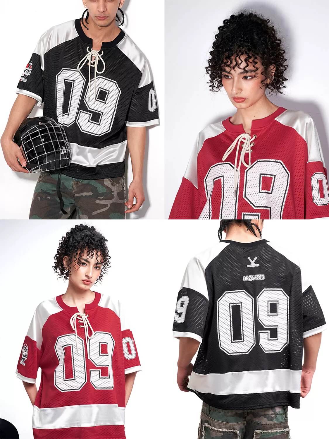 F3F Select Color Block Lace Up Mesh Short Sleeve Hockey Jersey