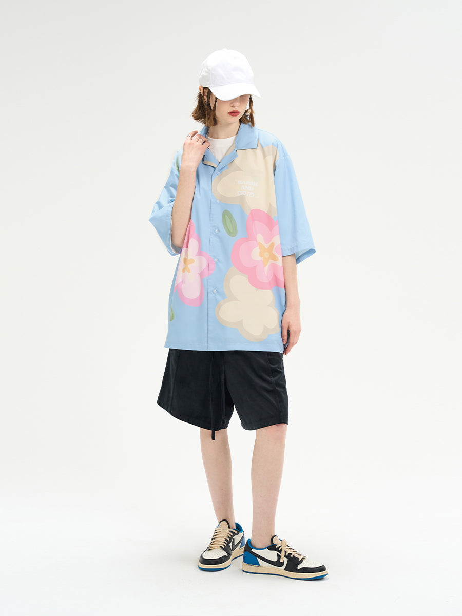 Harsh and Cruel Hand Painted Flowers Print Cuban Shirt