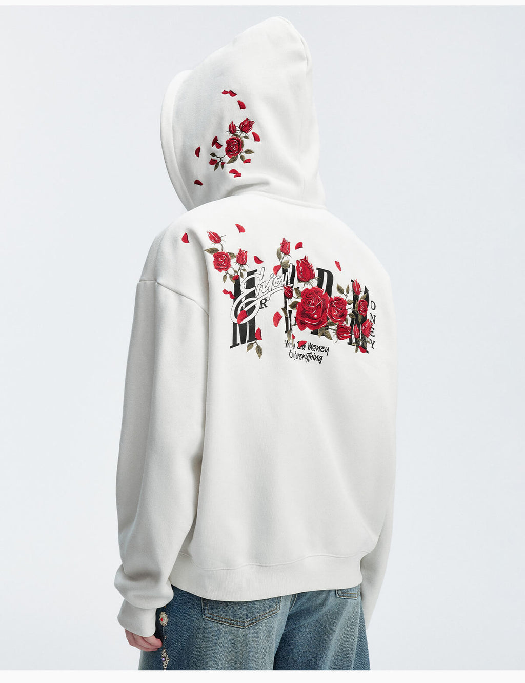 MEDM Rose Embroidered Zip Up Hoodie