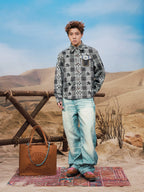 YADcrew Ethnic Pattern Plaid Long Sleeve Shirt