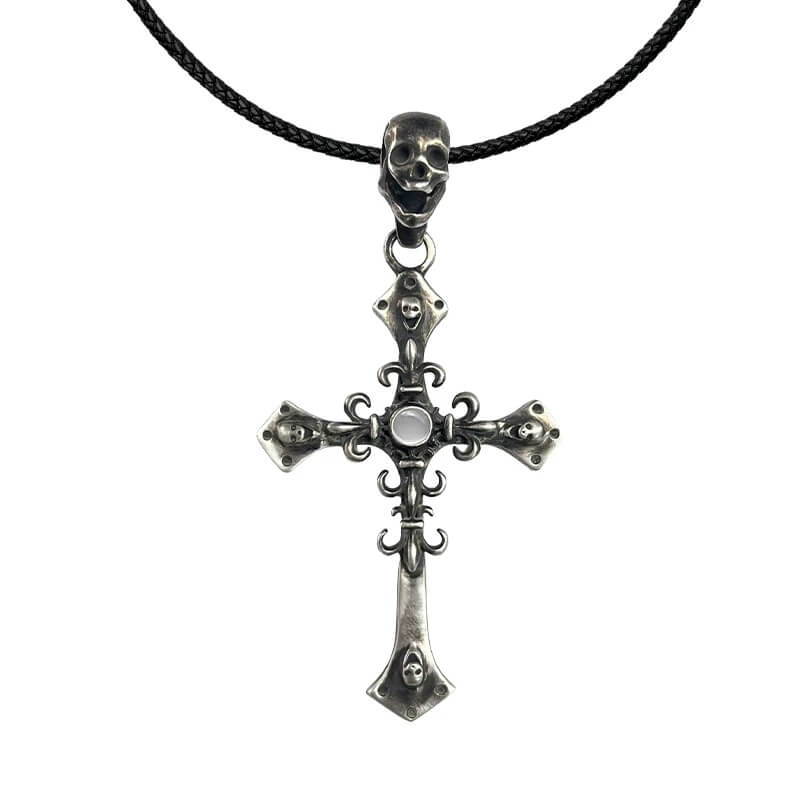 Night Lab Agate Skull Cross Necklace