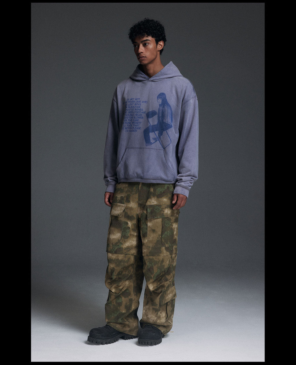 NOVACAM Washed Distressed Vintage Print Hoodie