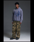 NOVACAM Washed Distressed Vintage Print Hoodie