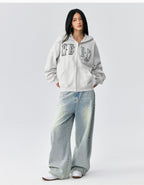 MEDM Pearl Logo Embellished Zip Up Hoodie